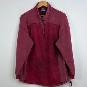 Vintage Sweatshirt Men Large Red Cotton Fleece Quarter Zip Loose Made in Canada